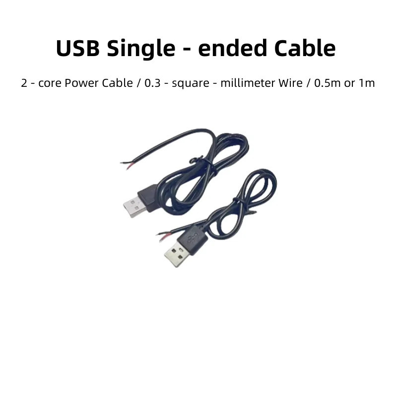2025USB Single - Ended Power Cable, 0.3 - Square - มิล, 22AWG, 2 - Core USB สายชาร์จ, สายเคเบิลปลายเ