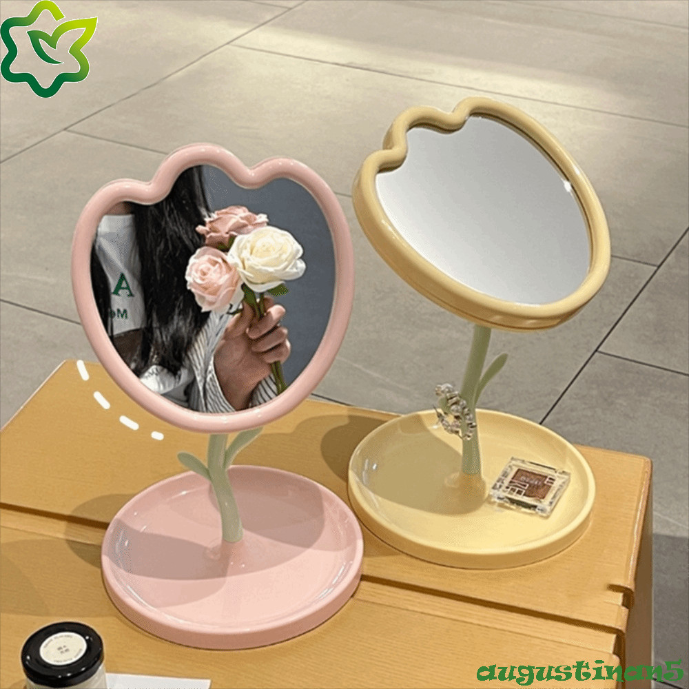 ออกัสติน เดสก์ท็อปกระจกแต่งหน้า ความละเอียดสูง หมุน 360 องศา ถอดได้ ลายดอกทิวลิป กระจกแต่งตัวตกแต่งน่ารัก