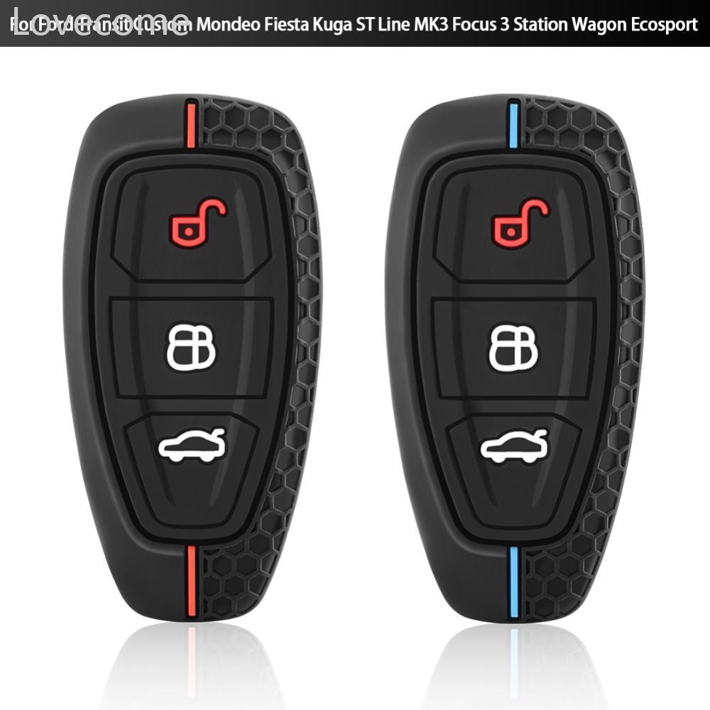 Lovecome ซิลิกาเจล 3 ปุ่มฝาครอบกุญแจสําหรับ Ford Transit Custom Mondeo Fiesta Kuga ST Line MK3 Focus