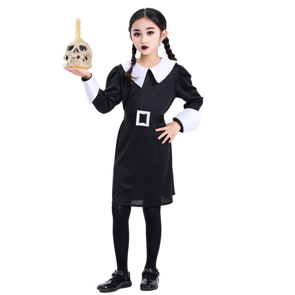 ฮาโลวีน เด็ก ชุด halloween เด็ก ชุดฮาโลวีนเด็ก ชุดคอสเพลย์ Wednesday Addams สีดำ สำหรับฮาโลวีน