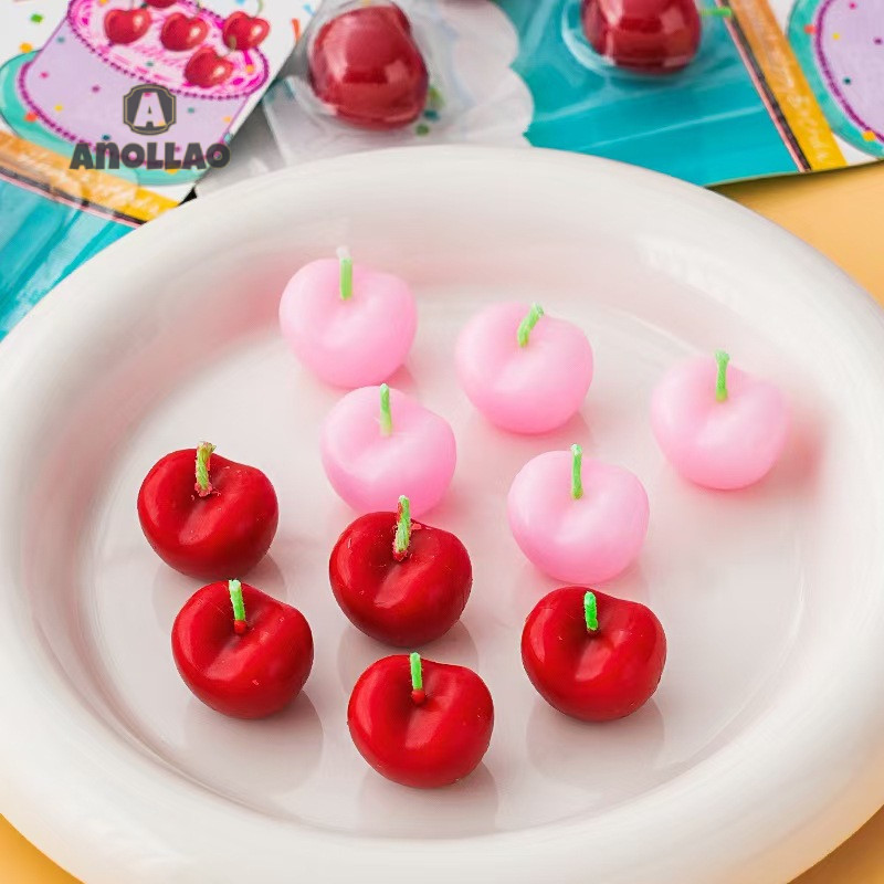 เทียนเชอร์รี่น่ารักสร้า งสรรค์วันเกิดเค้กตกแ ต่งเทียนขนมหวานปาร์ตี้