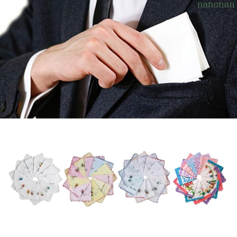 Nan Stylish Picot Pocket Hikies Cute Floral Hankies 12x12inch Large Bandana