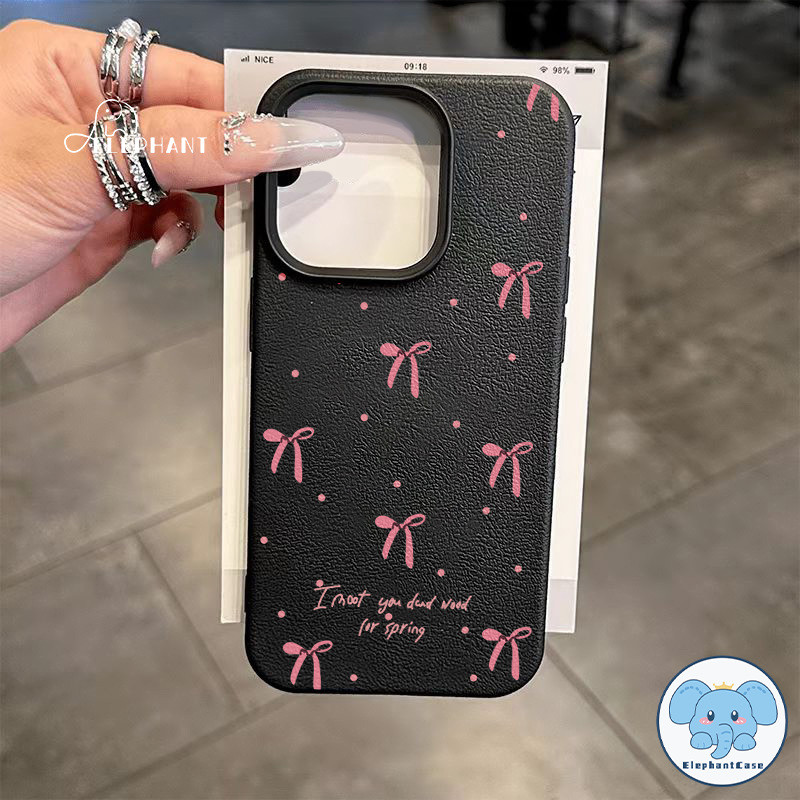 เคสไอโฟน16เข้ากันได้กับ IPhone 11 16 12 13 15 14 Pro Max XR X XS Max 7 16 8 15 Plusอินเทรนด์ลายจุดสีชมพูโบว์หนังครอบคลุม