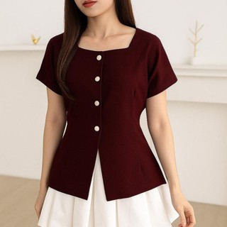 ELYSE | Soren Top Atasan Lengan Pendek | Avery Top | Wanita Modis & Simple, Bahan Nyaman, Cocok untuk Gaya Casual dan Formal Baju Hitam Cewek Kancing