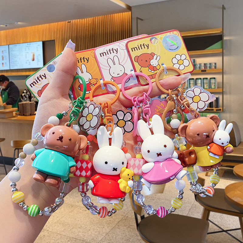 Miffy พวงกุญแจลูกปัดKawaii Miffy Bunny จี้ | กระเป๋าน่ารัก Charm | อุปกรณ์โทรศัพท์และรถยนต์ | พิ้งกี้ฮาเวน