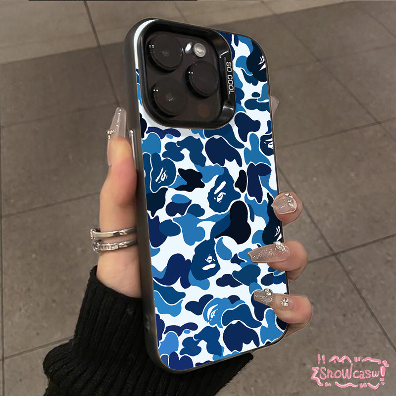 เคส Realme C67 C51 C53 C55 C12 C25 C51s C11 C15 C35 C33 C20 C17 C30 5 C3 C21 Note 50 น้ำเงินเย็นลายพรางเลนส์โลหะหรูหรา