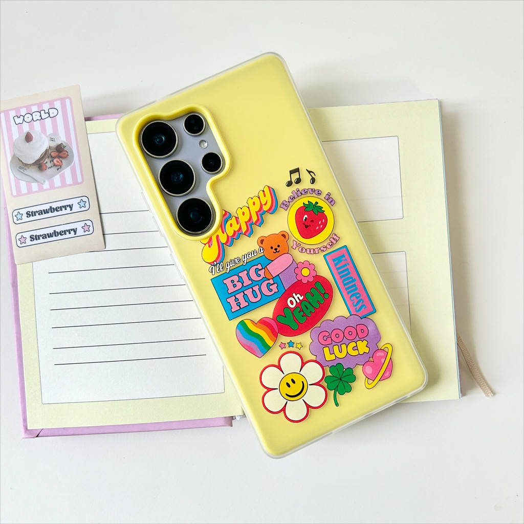 สีเหลือง 2 in 1 Bear รูปแบบฝาครอบโทรศัพท์เทียบได้กับ Samsung A23 A24 A25 a55 s25 s22plus ultra Case Girly S23 S23Plus s23fe s24plus s24ultra s21FE ปลอก