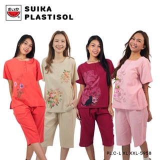 เสื้อแตงโม (SUIKA) -  เสื้อคอปาดแขนสั้นและกางเกงเอวยางยืดขาส…