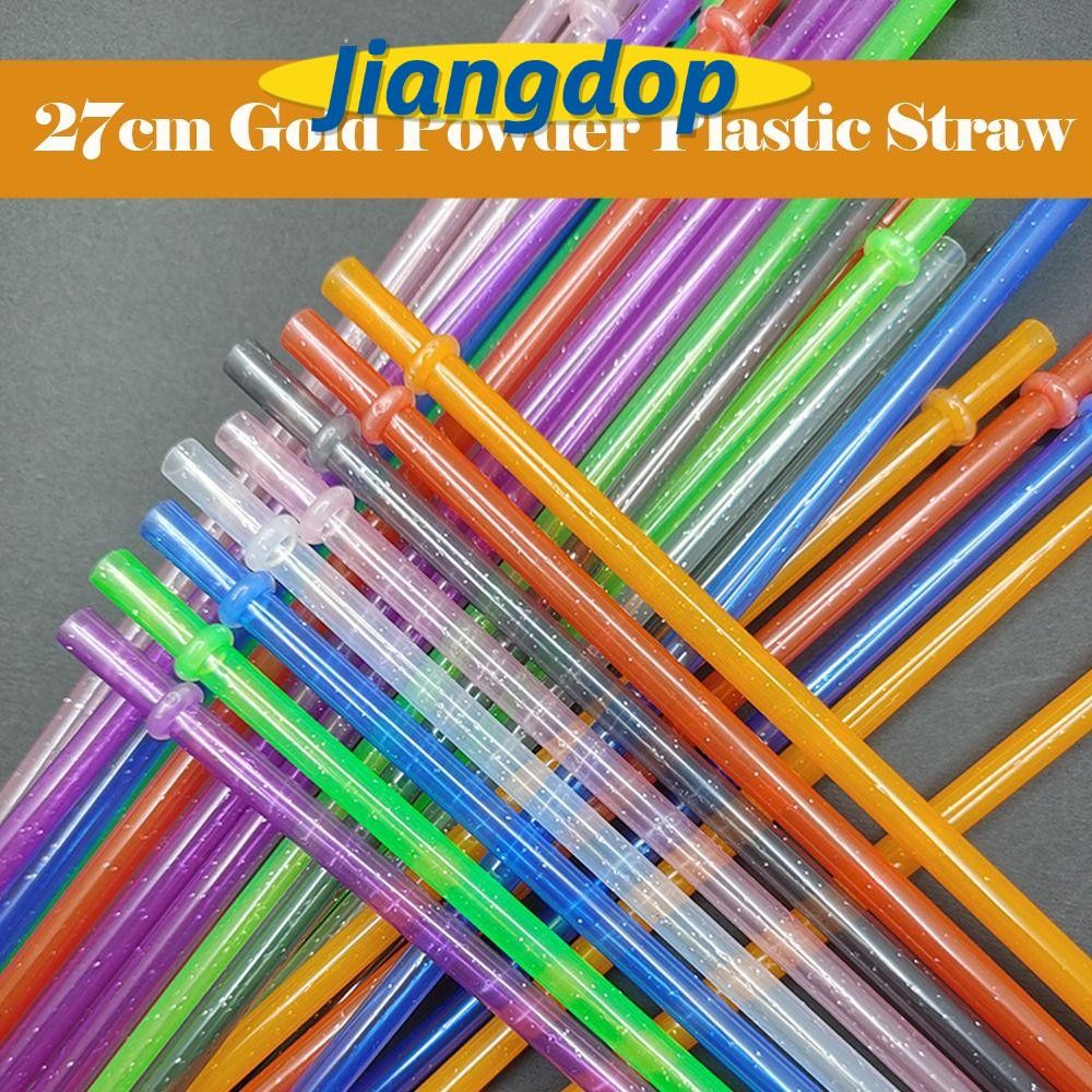 JIANG 1PC ผงทองหลอดพลาสติก, รถ Travel ถ้วยฟางแบบพกพา Glitter Straw, พร้อมแปรงทําความสะอาดถ้วยแบบใช้ซ
