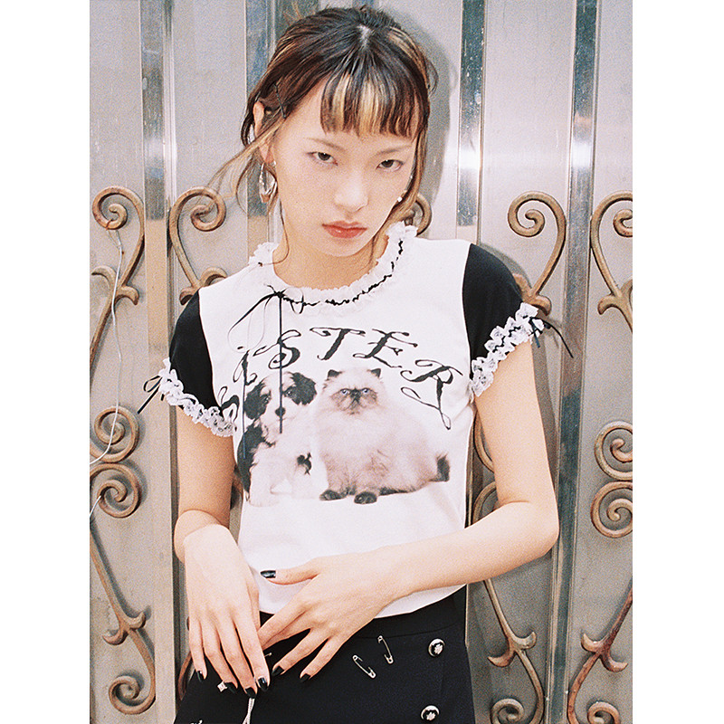 เสื้อยืดแขนสั้น CFIERCE ออกแบบต้นฉบับสำหรับแมวและกระรอก ยืดหยุ่นและตกแต่งด้วยริบบิ้น