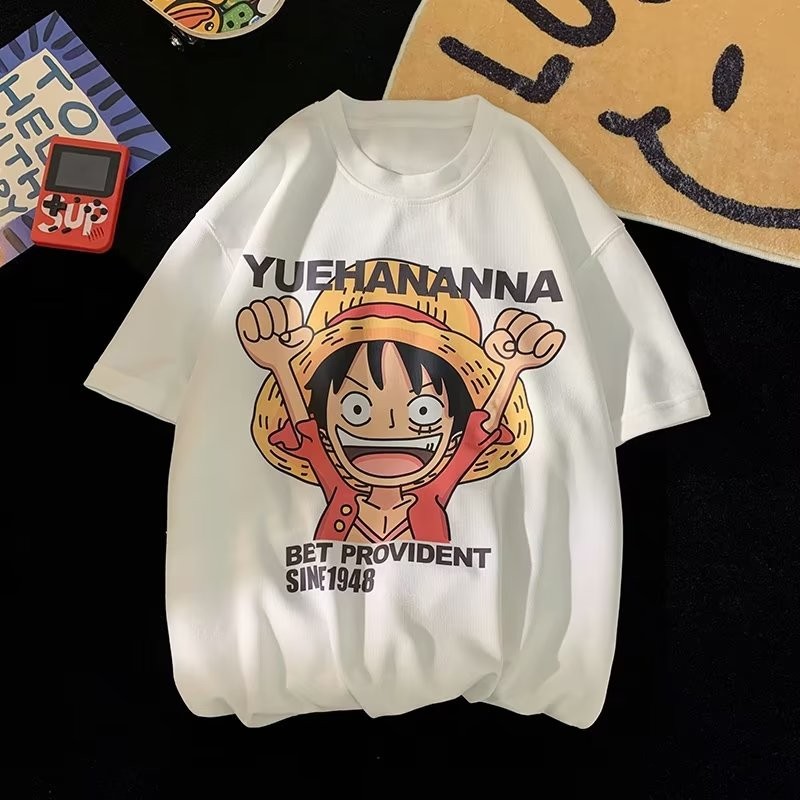 2025 NEW 2025 Japanese Style One Piece Print Five-Sleeve T-Shirt for Men Summer Ins Trend Loose Vers