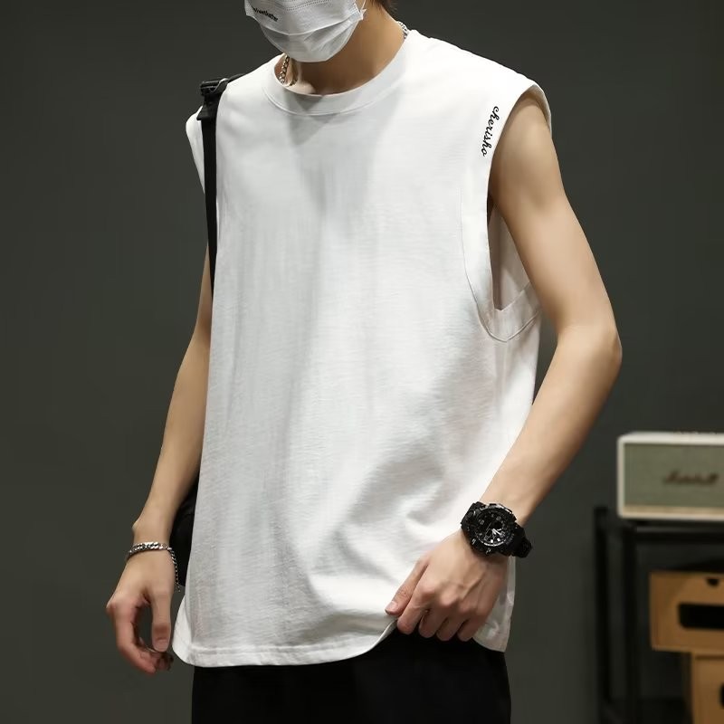 2025 NEW 2025 Hong Kong Style Trendy Sleeveless Vest Men Summer Pure Cotton Breathable Sports Casual