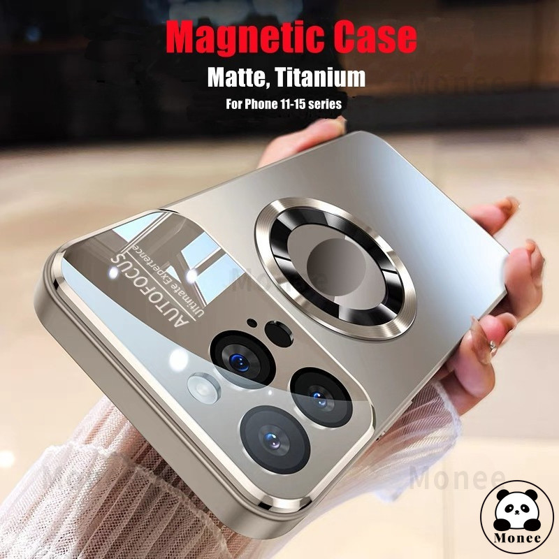 Magnetic Hard Casing Case สําหรับ iPhone 15 PRO MAX 14 PRO MAX 13 12 11 16 PRO MAX 15 Plus Anti drop พร้อมเลนส์กล้องป้องกันไร้สายชาร์จ Matte กันกระแทกเคสโทรศัพท์ปลอก