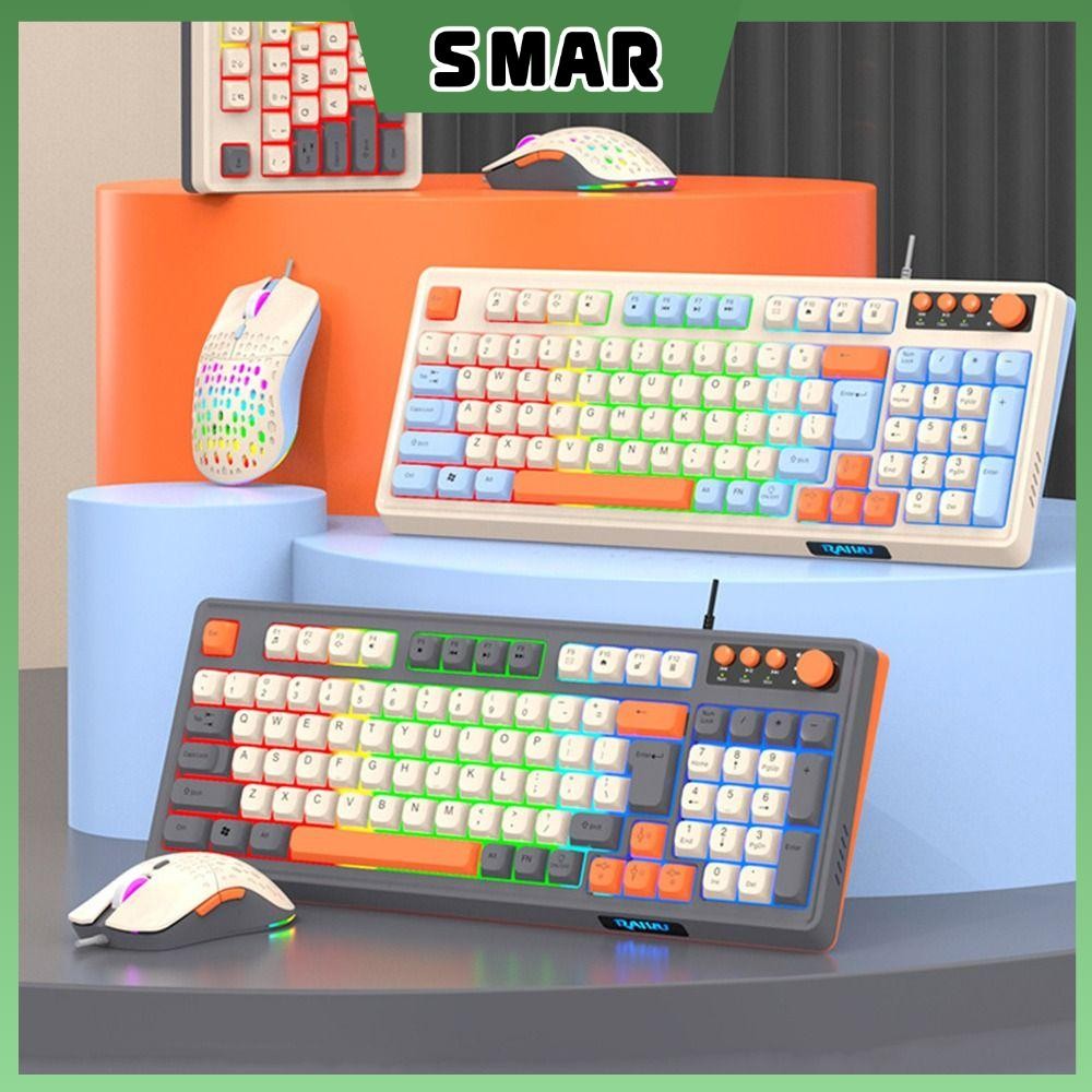 SMAR RAIKU T98 คีย์บอร์ด, ชุดเมาส์คีย์บอร์ดแบ็คไลท์ 98 คีย์, แสงสีรุ้งส่องสว่างเกมคีย์บอร์ดแบบกลไกสํ