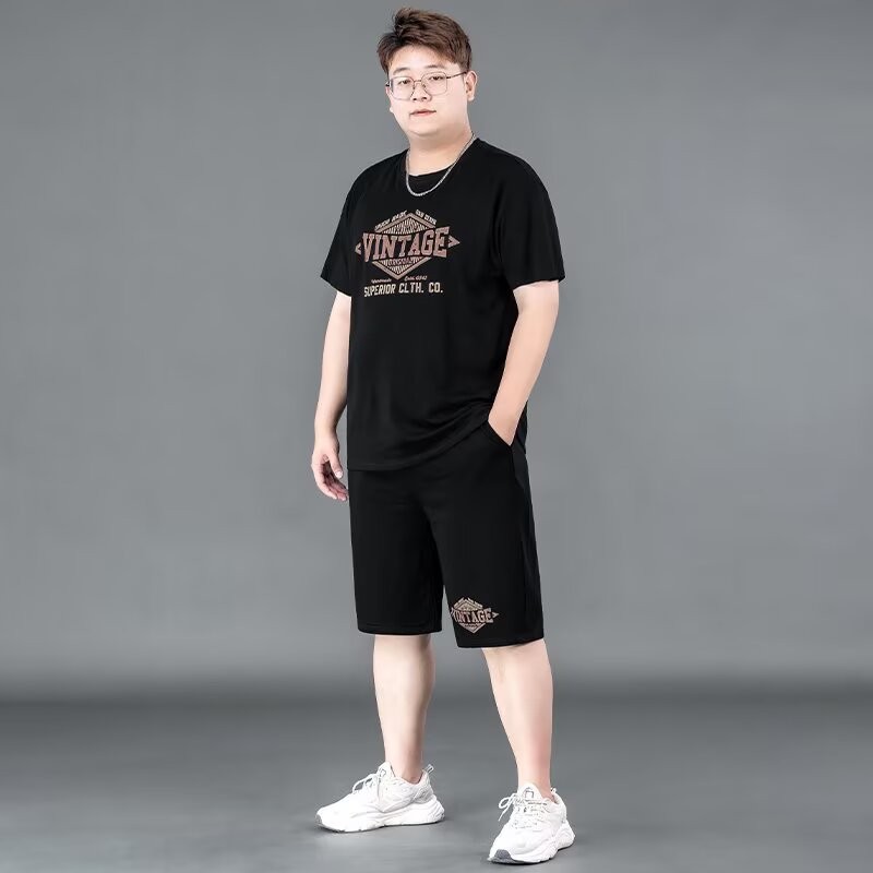2025 NEW 2025P35 Network Pattern TZ620 Ice Silk Shorts Set 2XL-8XL Black new23 6K8L