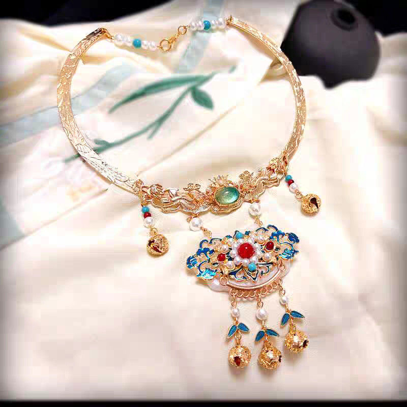 เครื่องประดับหน้าม้า Original Yingluo Lumen Late Ming สไตล์แห่งชาติสันติภาพ Hanfu ปลอกคอโบราณ Ming M