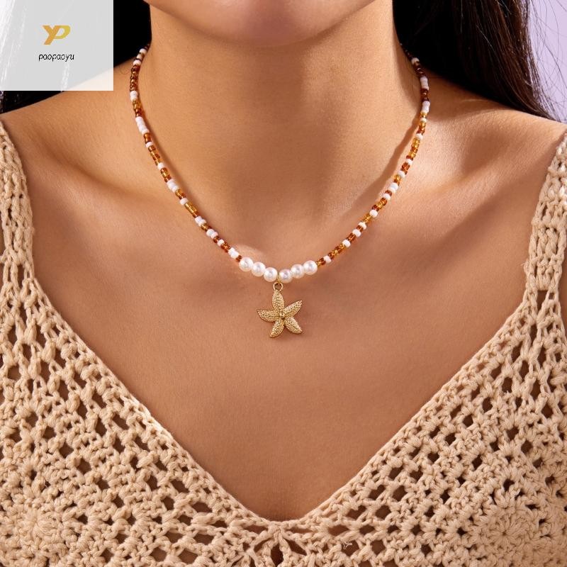 สร้อยคอมุกสไตล์ปลาดาว พร้อมลูกปัดMillets สำหรับคนที่ชอบเครื่องประดับแฟชั่น