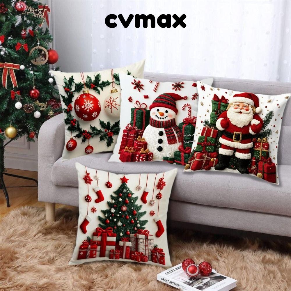CVMAX ปลอกหมอนอิงคริสต์มาส ออกแบบโดยใช้ภาพเกล็ดหิมะ ตุ๊กตา กวาง และซานตาคลอส เพื่อตกแต่งหัวเตียง