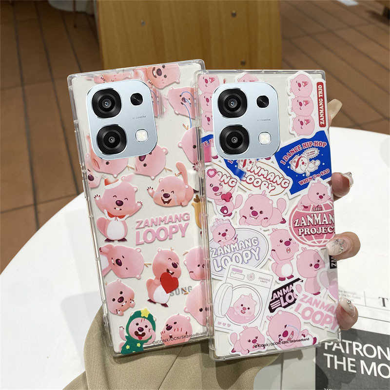 สีสัน Creative ปลอก OPPO A6 Pro A5 Pro A5i Pro A5 A5X 5G 4G เคสโทรศัพท์ใหม่สีชมพูน่ารักการ์ตูน Beaver โปร่งใสซิลิโคนกันกระแทกกรณีนุ่ม