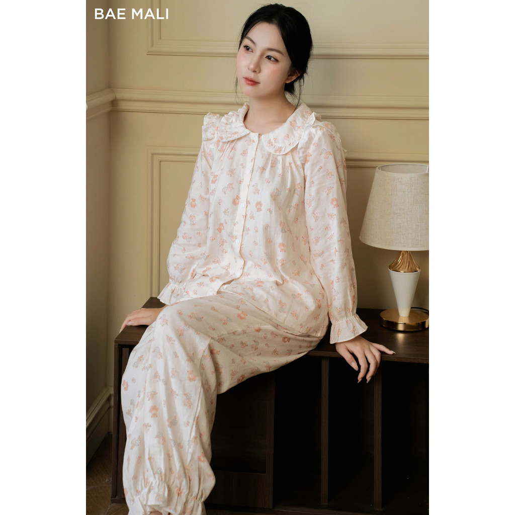 BAE MALI - SP1015 เดรสบ้านลายดอกไม้คอปกระบาย