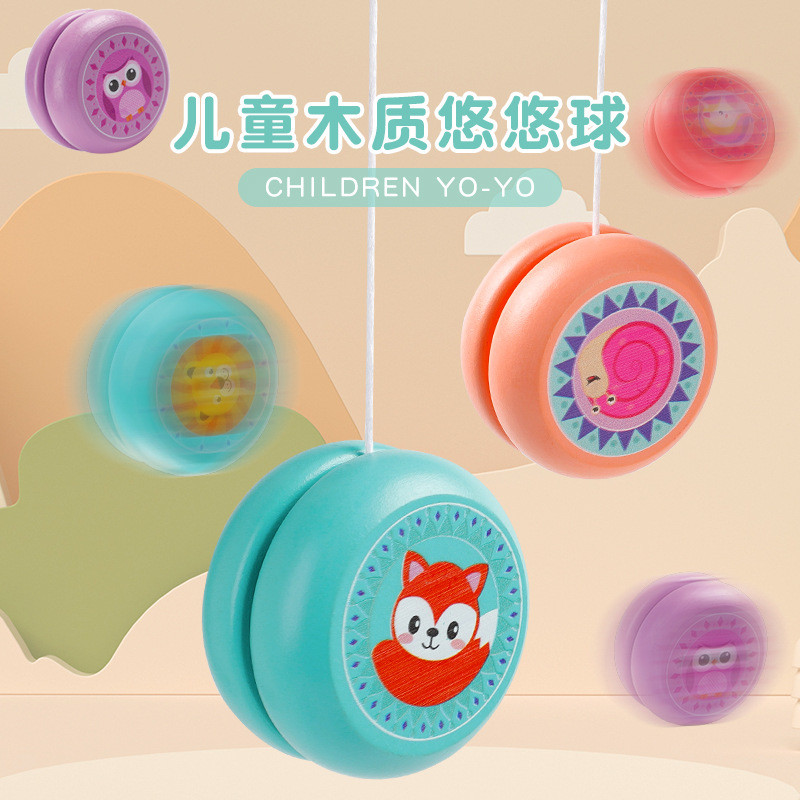 ไม้น่ารัก Yo-Yo เด็กการ์ตูนสัตว์ Yo-Yo แฟนซีหมุนคลาสสิก Nostalgic รางวัลของขวัญ 10.4H