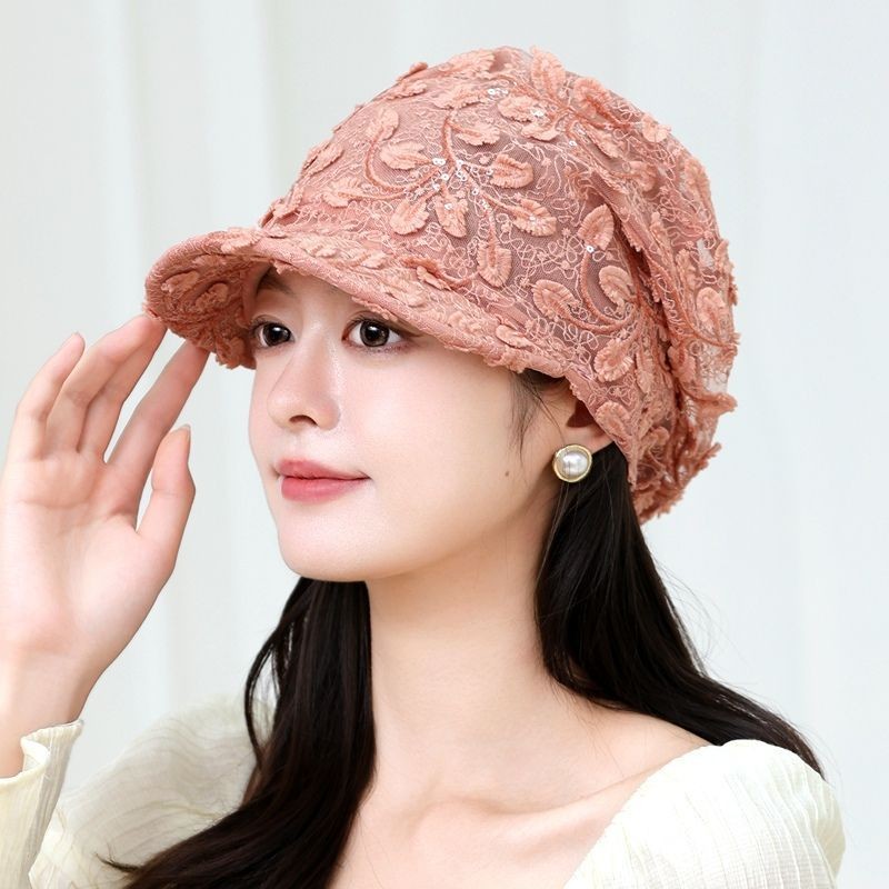 หมวก Crochet ทรงโปร่งสำหรับผู้หญิง พร้อมม่านบังแดดแบบครีมกันแดดบางๆ เหมาะสำหรับฤดูใบไม้ผลิ-ร้อน และแฟชั่นทันสมัย