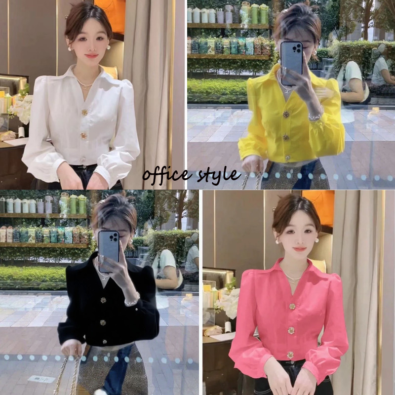 Cuties💖 W673  เสื้อเชิ้ตแขนพัฟ แขนยาว สีขาว แฟชั่นฤดูร้อน ดีไซน์เก๋ไก๋  สไตล์เกาหลี สําหรับผู้หญิง สไตล์เรียบหรู