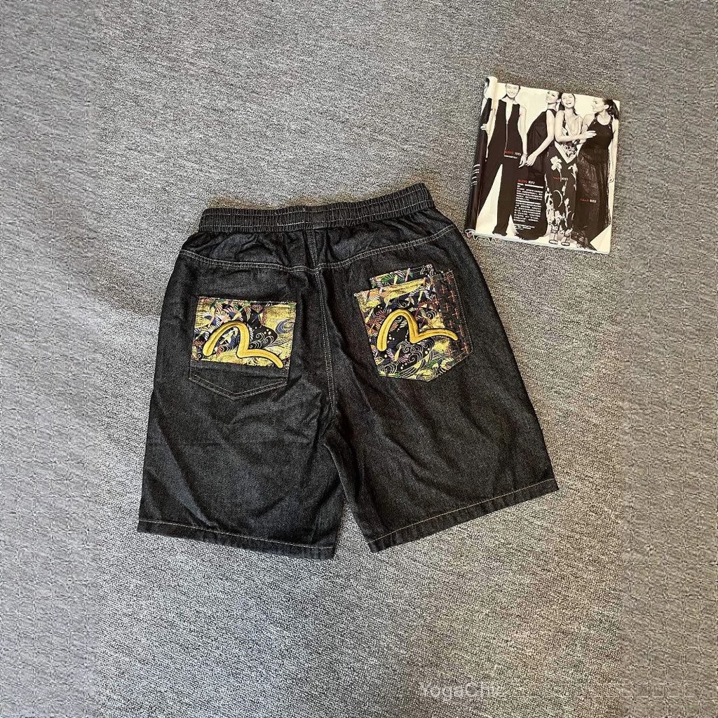 EVISU กางเกงยีนส์ขาสั้น Fushen evisu สำหรับฤดูร้อน 2025 แบบ STREETWEAR ลายปัก ASUKA UNISEX