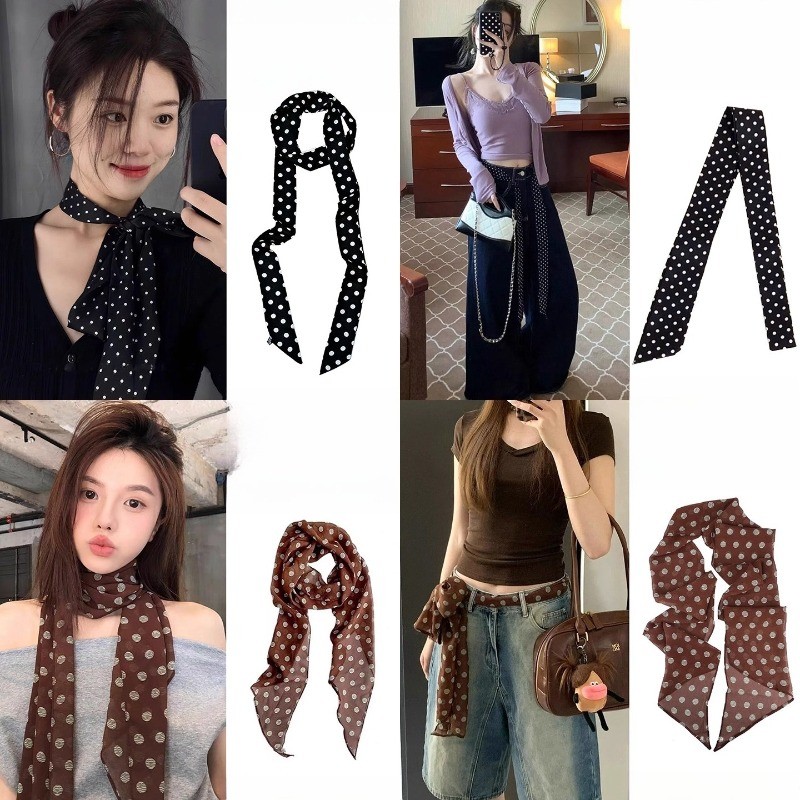 ผ้าพันคอผ้าไหมลายดอตเรโทร พิมพ์สวยงามสำหรับคุณลady