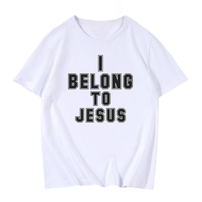 I BELONG TO JESUS ผ้าฝ้ายคุณภาพสูงสีดําสีขาว เสื้อยืดดาราฟุตบอล