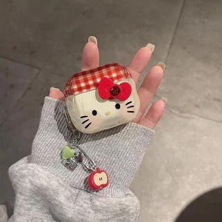 ลายสก๊อตโบว์ สวัสดี คิตตี้ เคสหูฟังไร้สายบลูทูธ แอร์พอด มือโปร 1/2/3/4 หูฟังฝาครอบป้องกัน