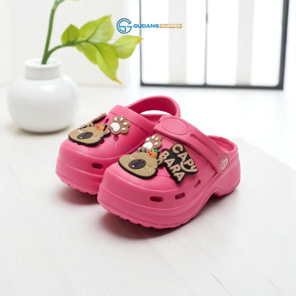 GS รองเท้าแตะเด็ก Baim Jibbitz ตัวละคร Capybara รองเท้าแตะสําหรับผู้ชายและผู้หญิงรองเท้าแตะยาง EVA ก