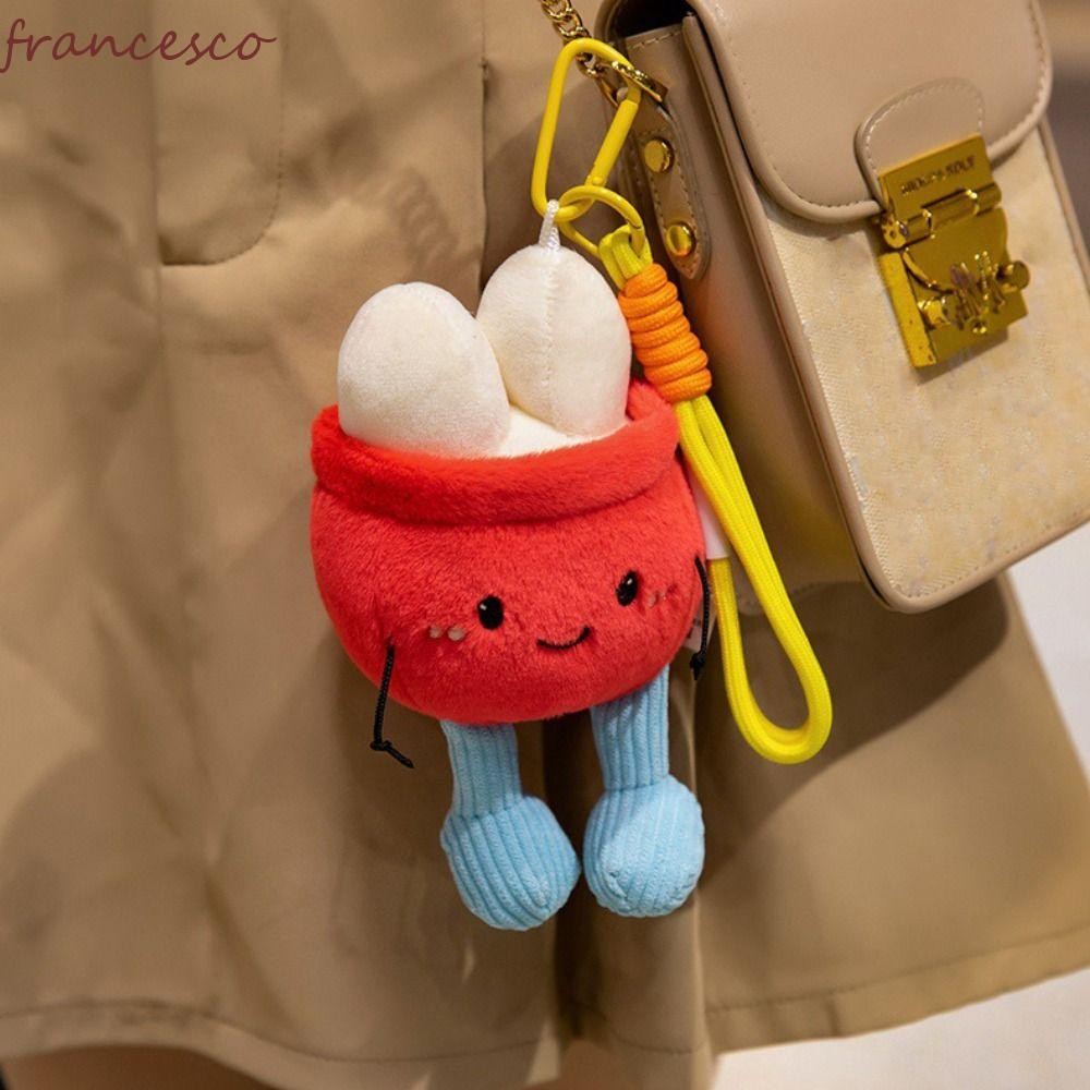 FRANCESCO Coffee Bean จี้, PP Cotton Bag Charms จําลองอาหารกระเป๋าเป้สะพายหลังจี้,พวงกุญแจ Fluffy Co