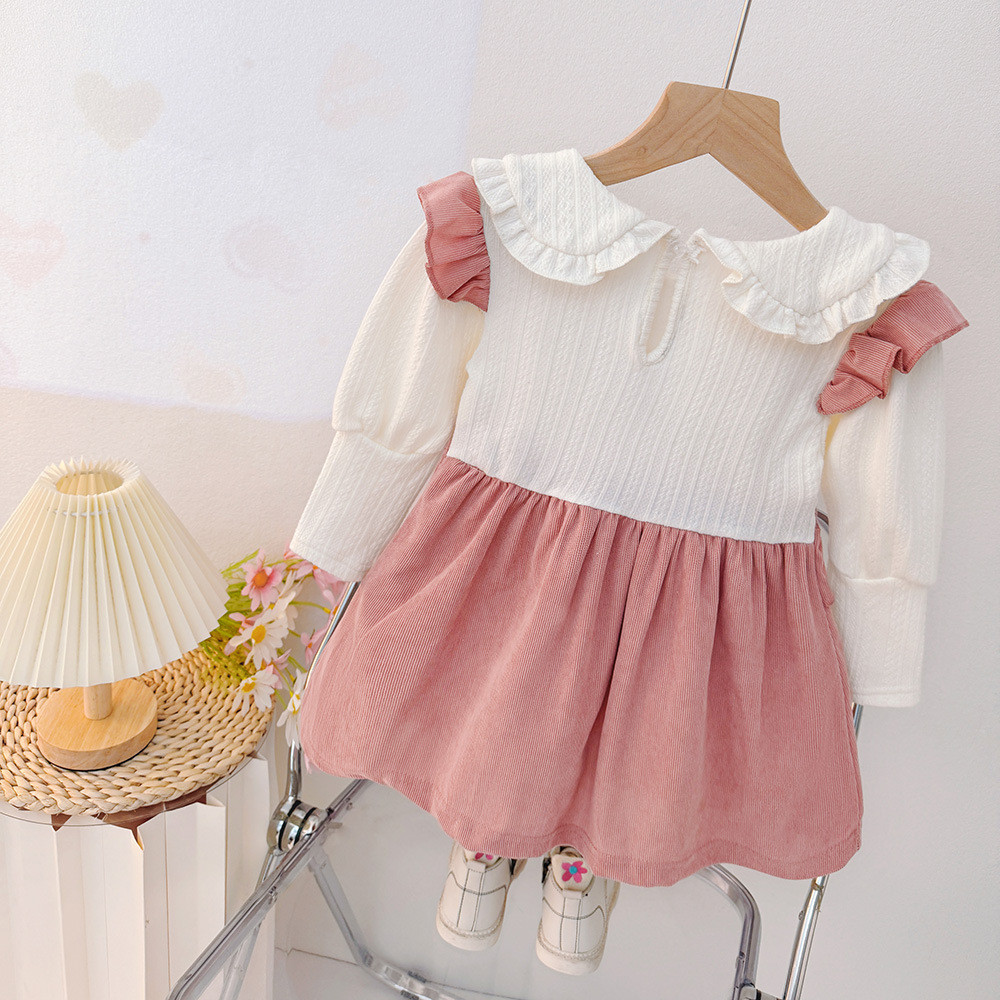 ชุดเด็กแบบเกาหลียอดนิยมสำหรับฤดูใบไม้ร่วง ดีไซน์น่ารักเหมือนหมี มีเสี้ยนปลอมที่รอบคอ และมาพร้อมกระโปรง - รูปที่ 2