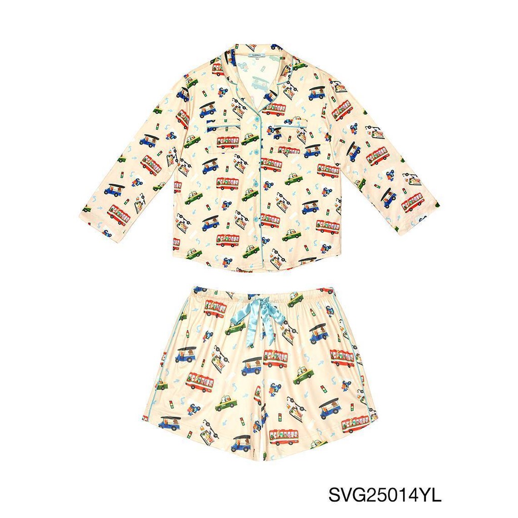 Sabina เซ็ตชุดนอน เสื้อแขนยาว กางเกงขาสั้น รหัส SVG25014YL - สีเหลืองอ่อน