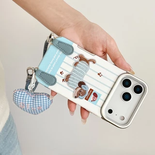 หนังปักไส้กรอกสุนัขเหมาะสําหรับ iPhone 17Promax เคสโทรศัพท์ Apple Air/16/15/14/13/12/11 เชือกแขวน