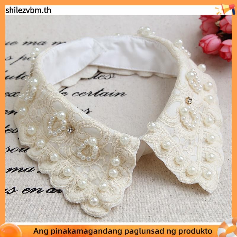 ปกเสื้อปลอมย้อนยุคลูกไม้มุกสร้อยคอผู้หญิงคอปลอมตกแต่งคอปกปกปกปลอม1psh