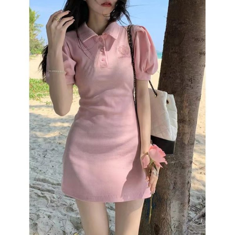 ชุดเดรสผู้หญิง123 สีชมพู M Shop lzb031th ✨pluto218.th✨