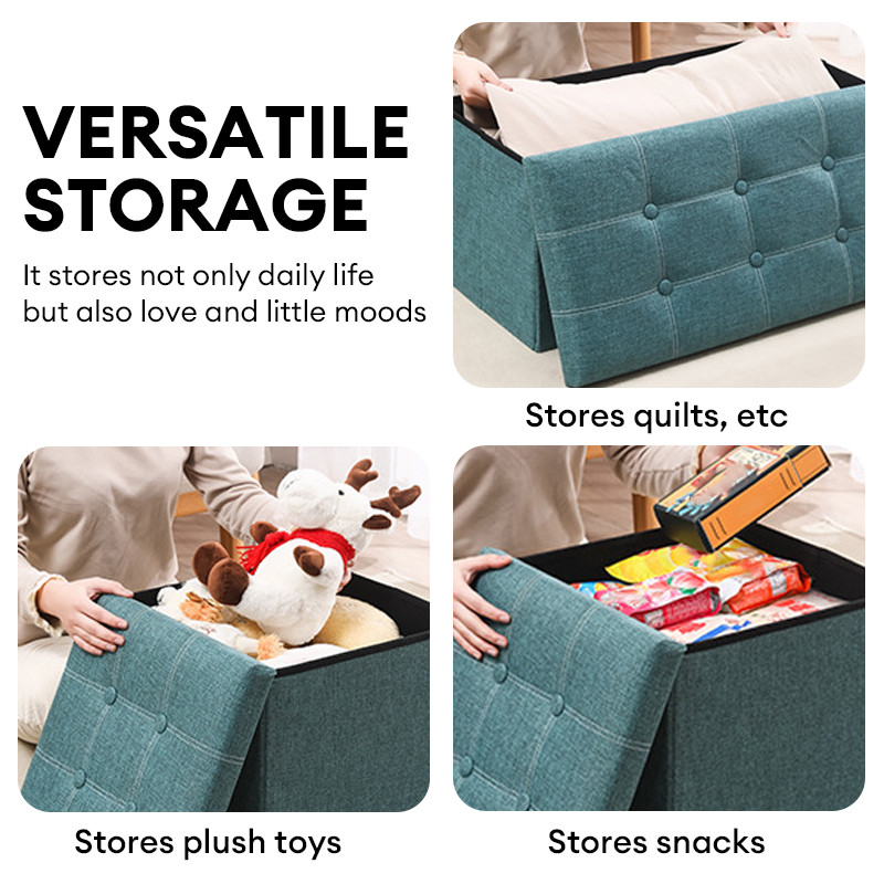 CODเก้าอี้โซฟาทรงสี่เหลี่ยมเรียบง่ายทำจากผ้าฝ้ายลินินอเนกประสงค์พร้อมที่เปลี่ยนรองเท้าและเก้าอี้เก็บของ - รูปที่ 2