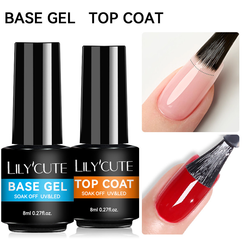 LILYCUTE 8ML ฐานเจล Super Shine Top Coat เล็บเจลโปแลนด์กึ่งถาวร Soak Off UV LED เล็บเล็บเคลือบเงา Supply