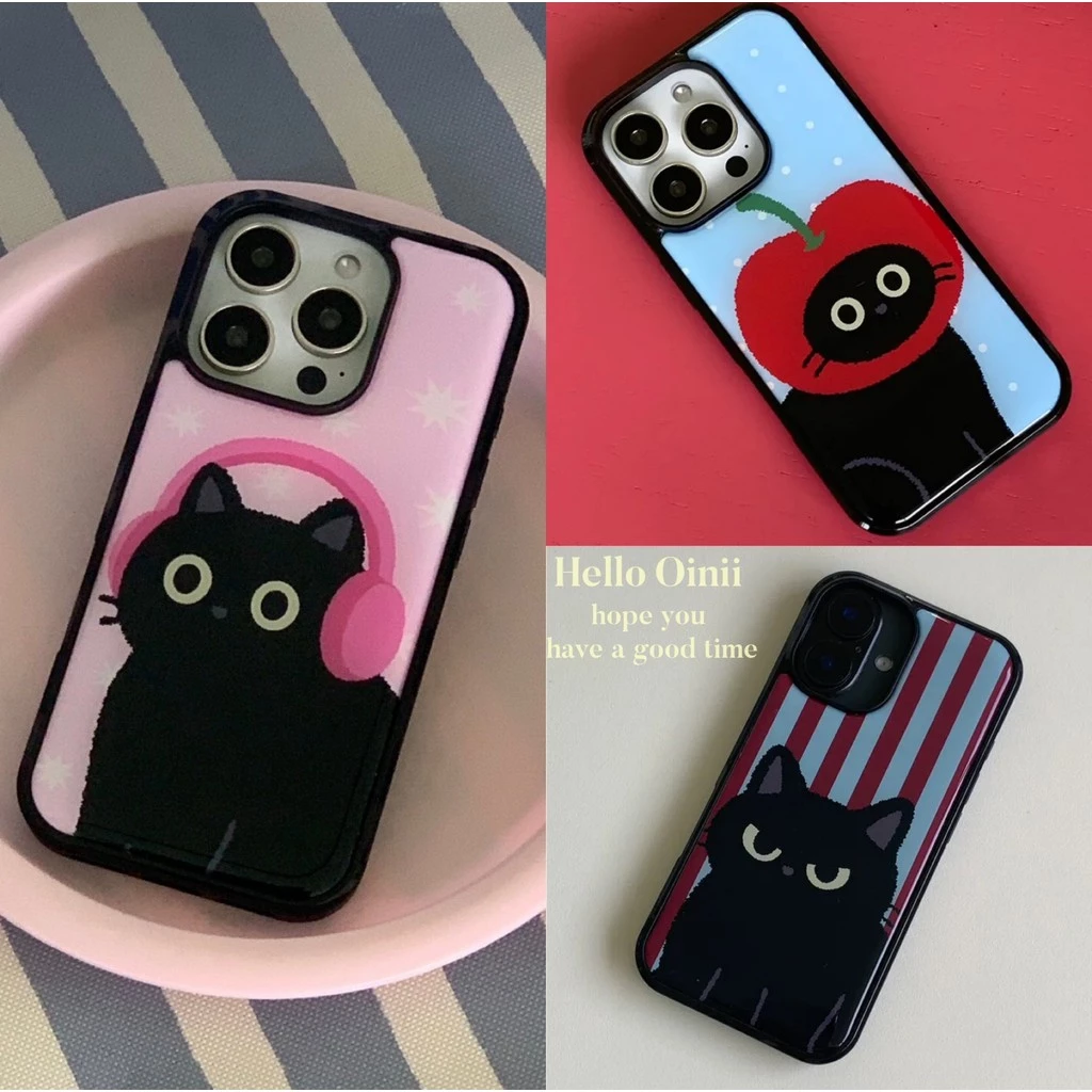 แมวน่ารักสีดําเคสโทรศัพท์ Anti-Fall สําหรับ iPhone 17 Promax 16 Promax 15 Promax 11 12 13 17 14plus 15plus 16e 16plus 15pro 17air