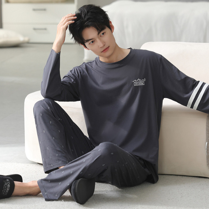 ชุดนอนผู้ชายขนาดบวก ผ้าฝ้ายแขนยาว สำหรับฤดูใบไม้ร่วงและฤดูหนาว สวมใส่ง่ายและสบาย - รูปที่ 7