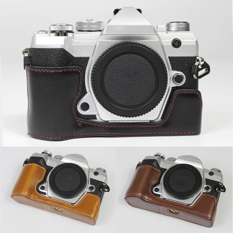 เคสครึ่งกล้องหนังแท้แท้สําหรับ Olympus OM-D E-M5 Mark III