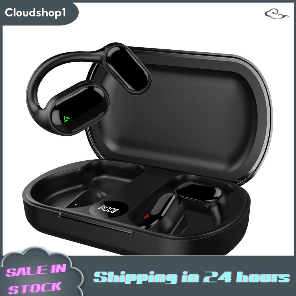 cloudshop1 XG33 BT 5.3 หูฟัง Open Air Conduction หูฟังหูเดียวพร้อมจอแสดงผลดิจิตอลสีดำ