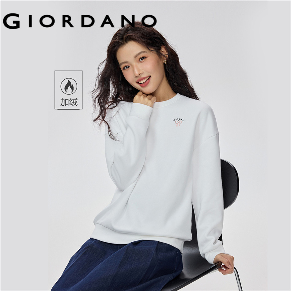 GIORDANO WOMEN Small embroidery fleece-lined sweatshirt 13325766