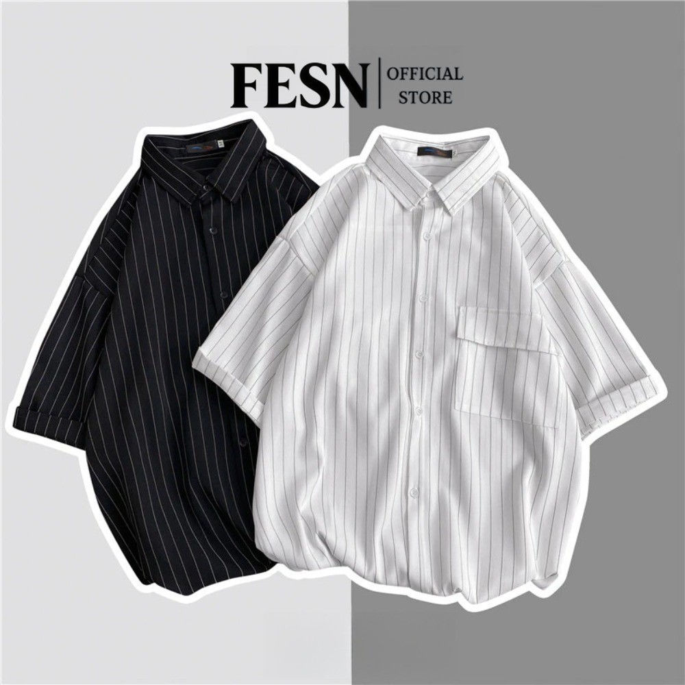 2 สี【M-3Xl】เสื้อเชิ้ตแขนสั้นลายทางโอเวอร์ไซส์แฟชั่นฤดูร้อนสําหรับผู้ชาย