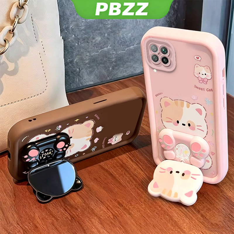 เคสสําหรับ huawei nova 7i nova7 i เคสโทรศัพท์ Softcase ซิลิโคนกันกระแทกปกดีไซน์ใหม่ความงามพร้อมที่วาง 360° กระจกแต่งหน้า แมวน่ารัก สําหรับเด็กผู้หญิง JTXMMZJ