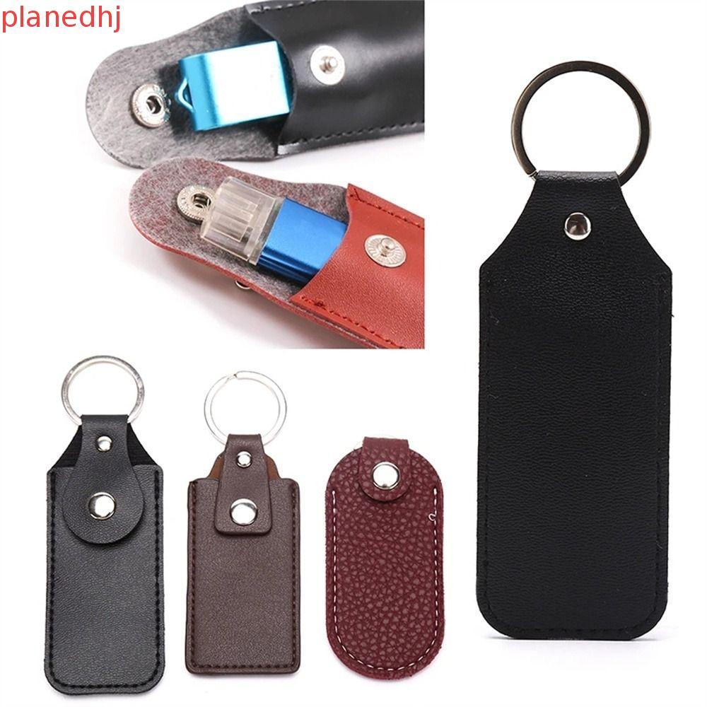 PLANED U Disk Storage กระเป๋าสีดํากาแฟหนัง U Disk กระเป๋า U Disk ฝุ่น Key Ring Key Holder แฟลชไดรฟ์ 