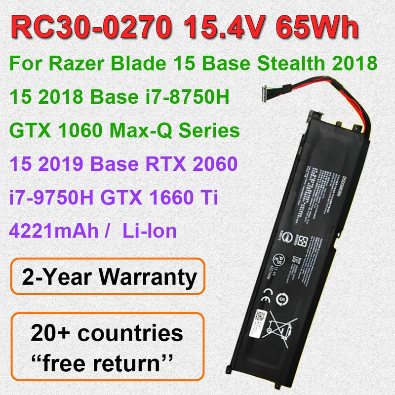 RC30-0270 แบตเตอรี่แล็ปท็อปสําหรับ Razer Blade 15 2018 ฐาน i7-8750H GTX 1060 Max-Q 2019 ฐาน i7-9750H