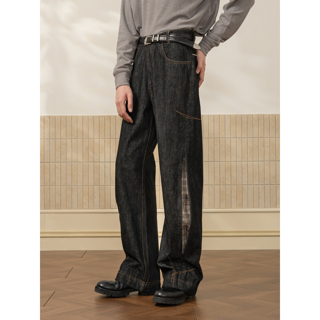 ครึ่งกลีบ {Hidden Gorge} Double Form Zipper Checkered Red Ear Red Edge Original Couture Jeans